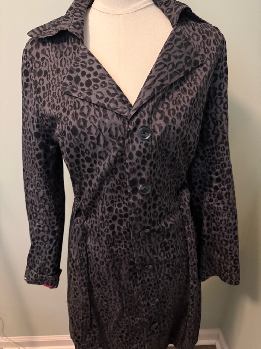 Kirna Zabete for Target Leopard Print Trench Coat Grey Black Animal Jacket L 12 - Picture 3 of 5